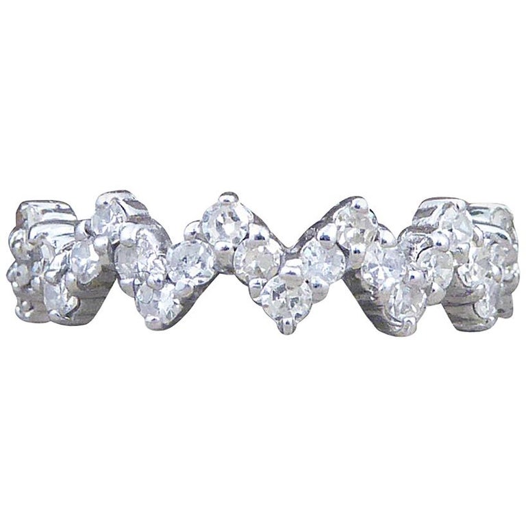 Contemporary Diamond Set Zig Zag Eternity Ring in 18 Carat White Gold at 1stDibs