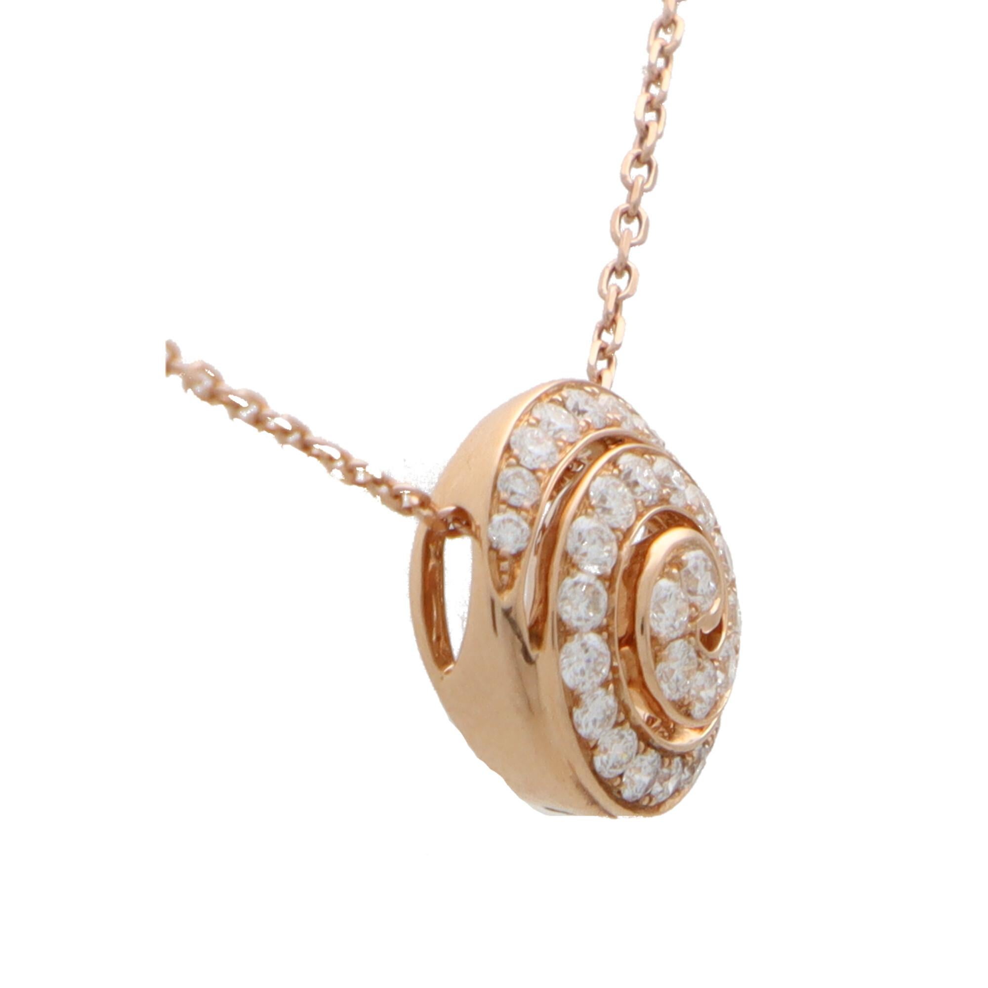 Round Cut Contemporary Diamond Swirl Pendant Necklace in 18k Rose Gold For Sale
