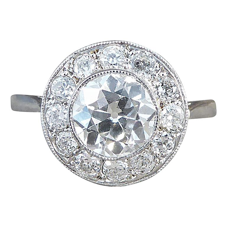 Contemporary Diamond Target Ring Modelled in 18 Carat White Gold and Platinum For Sale