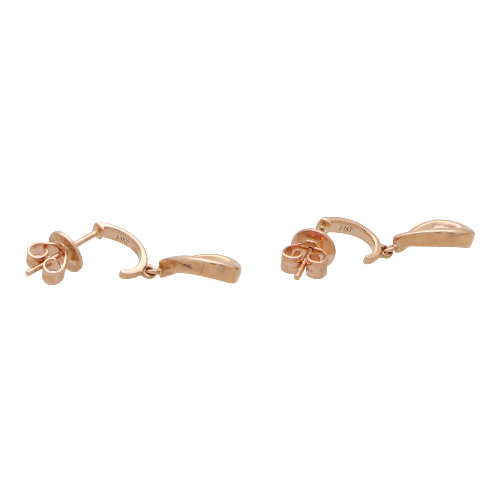 Modern Contemporary Diamond Tear Drop Earrings Set in 14k Rose Gold For Sale
