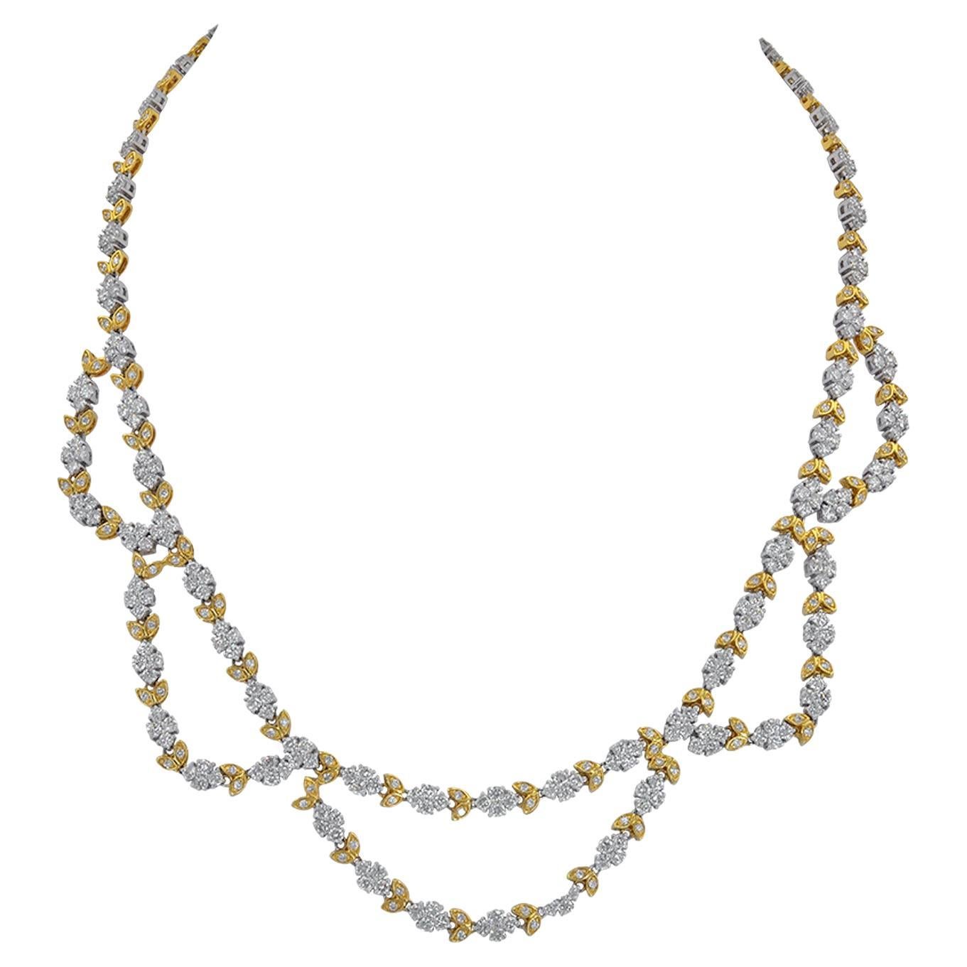 Zeitgenössische Diamant-Halskette aus 18k zweifarbigem Gold