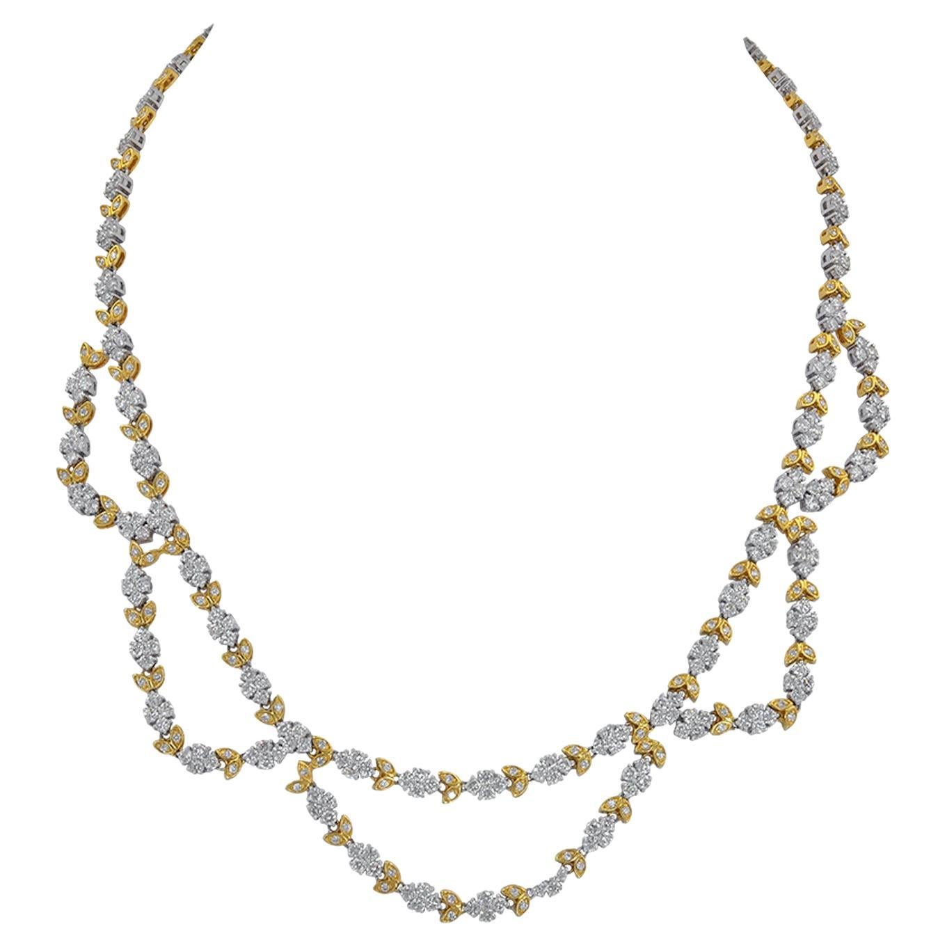 Contemporary Diamond 18k Two-Tone Gold Necklace