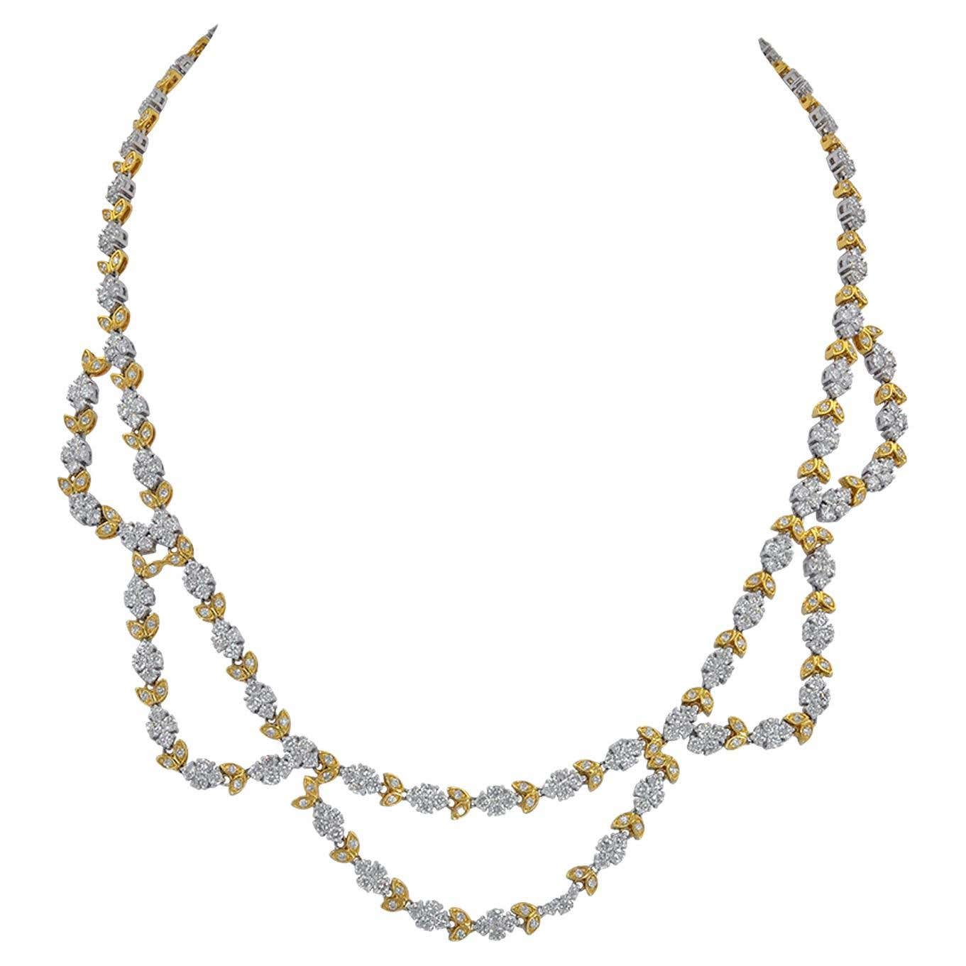 Contemporary Diamond 18k TwoTone Gold Necklace For Sale at 1stDibs