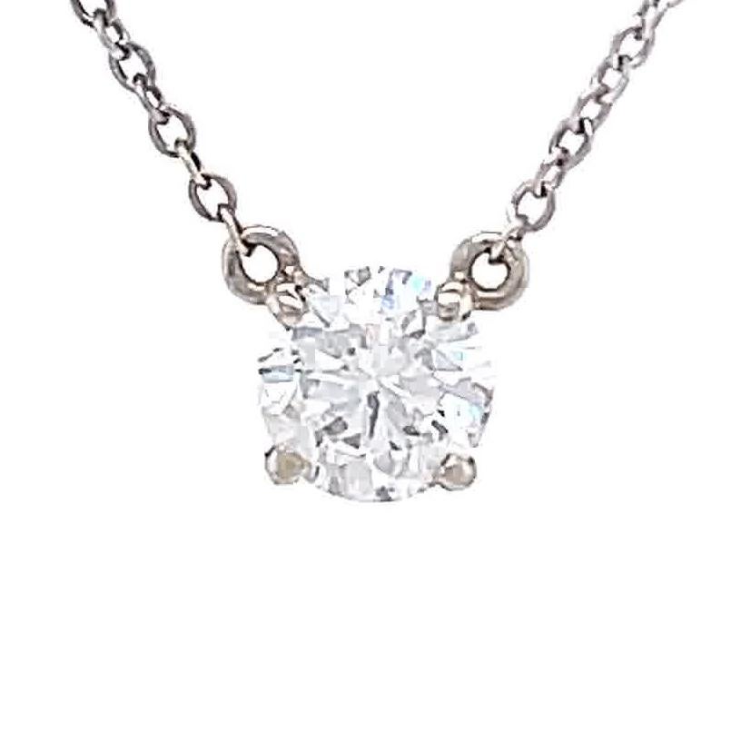 Round Cut Contemporary Diamond White Gold Solitaire Pendant Necklace