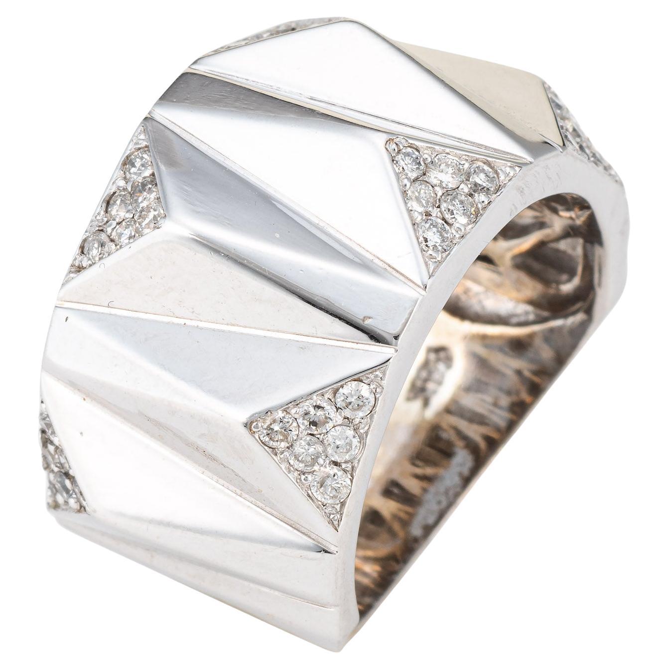 Contemporary Diamond Wide Ring Sz 6.5 Cigar Band 13mm Fine Jewelry Pointed For Sale