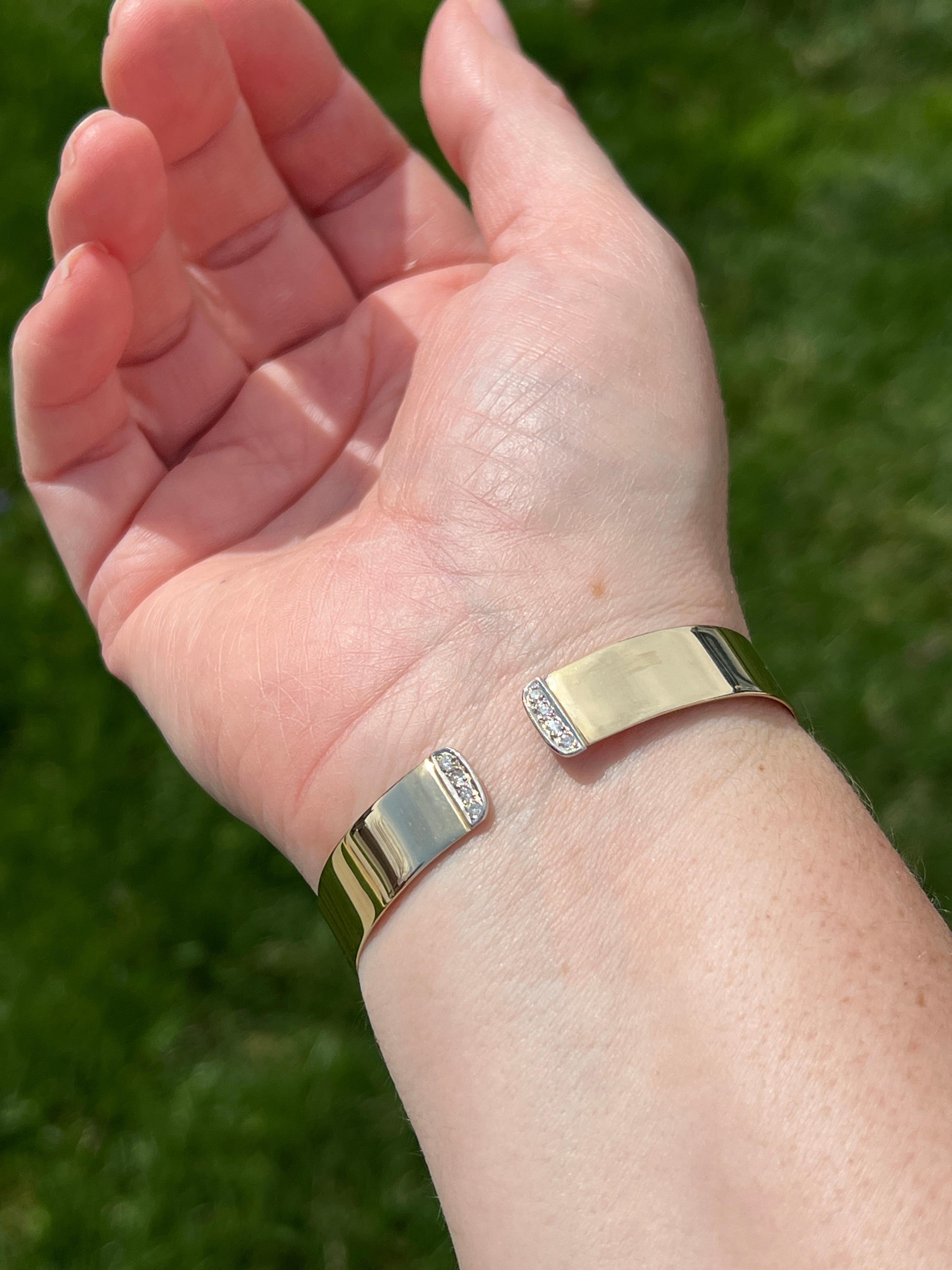 Women's or Men's Contemporary Diamond Yellow and White Gold Cuff Bracelet For Sale