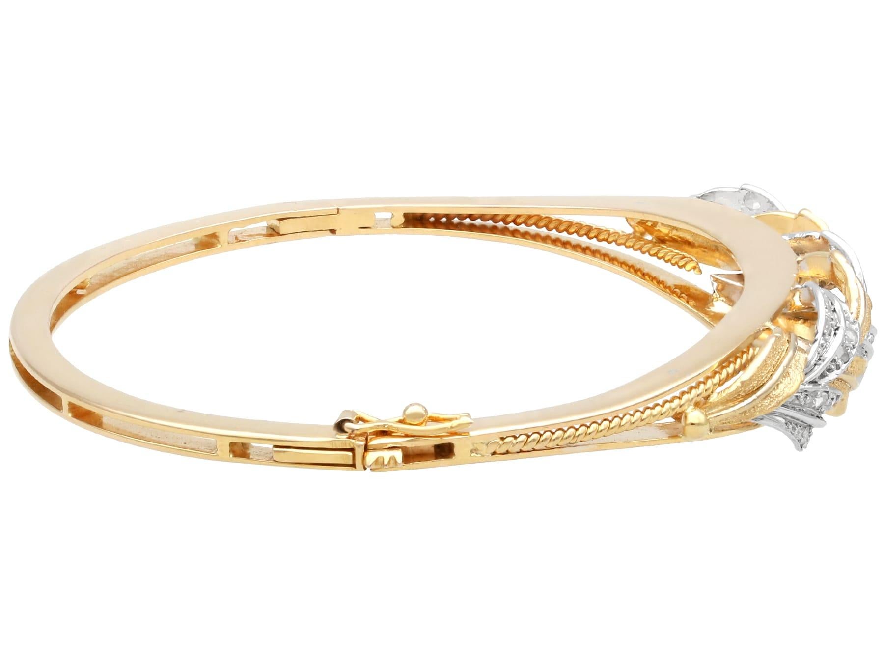 Round Cut Contemporary Diamond Yellow Gold and White Gold Set Bangle For Sale
