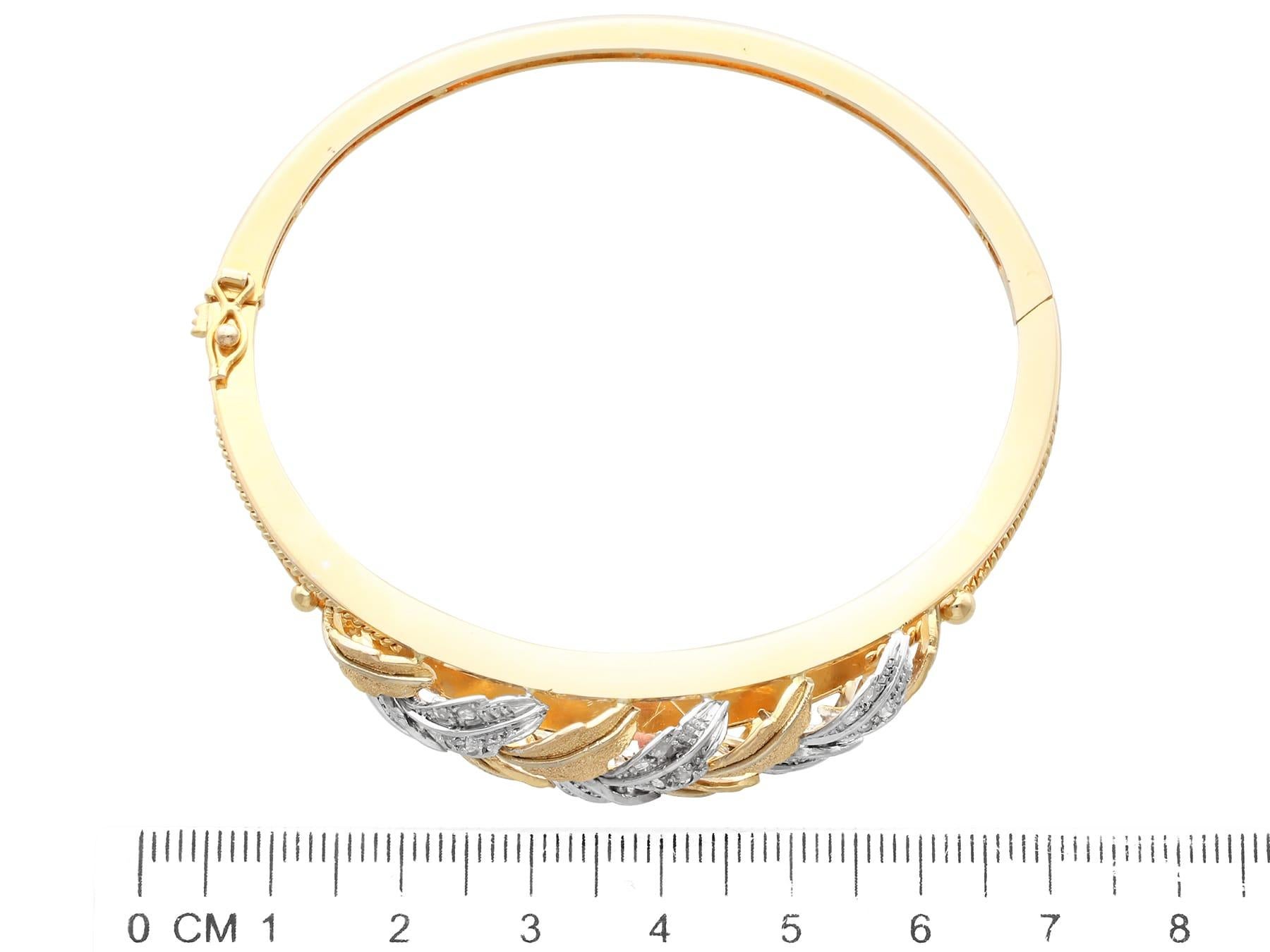 Women's Contemporary Diamond Yellow Gold and White Gold Set Bangle For Sale