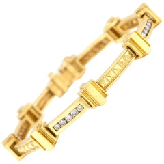 Vintage 1980s Gold Roman Columns Bracelet with Diamonds