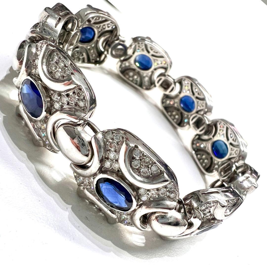 Women's or Men's Contemporary Diamonds and Sapphires White Gold Bracelet  For Sale