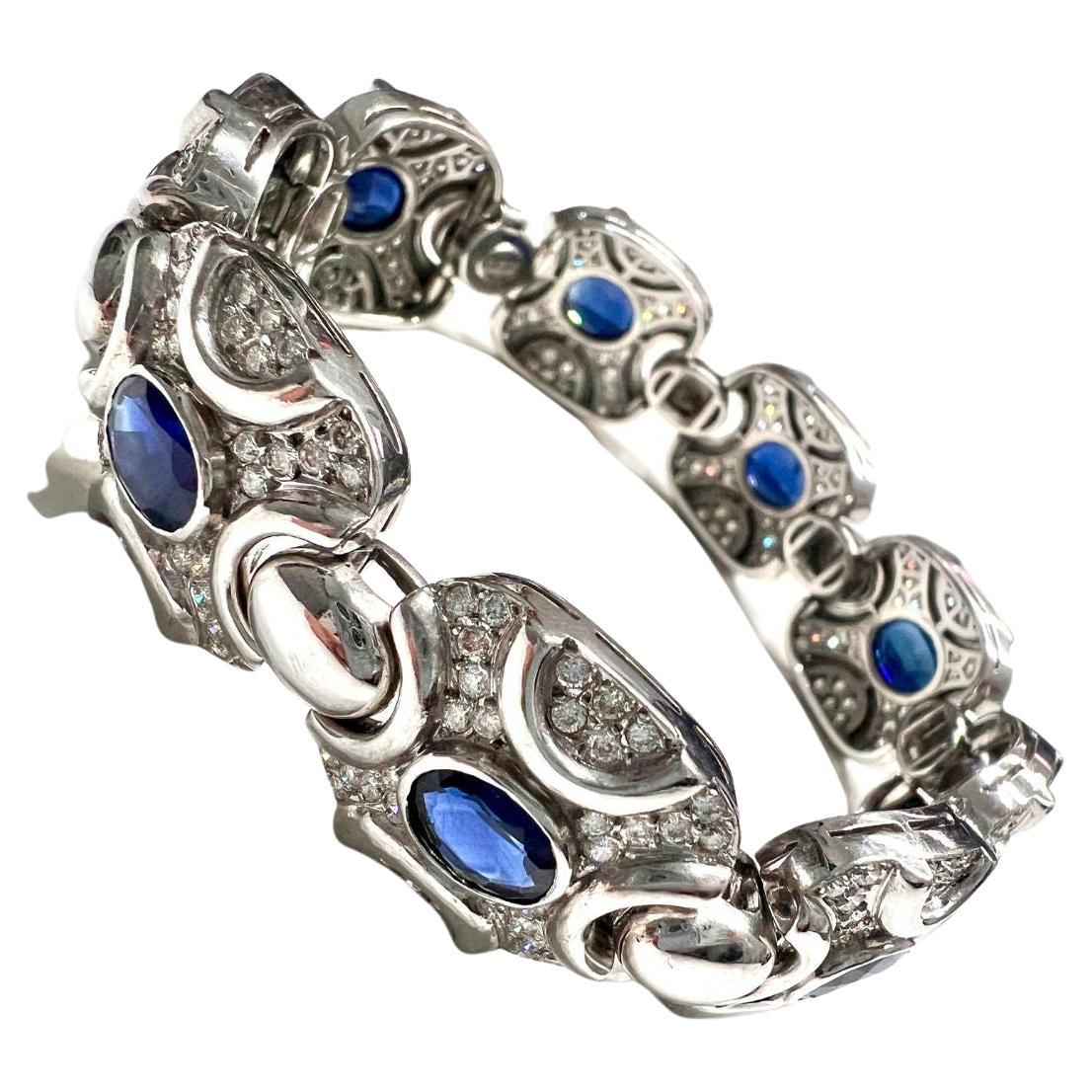 Contemporary Diamonds and Sapphires White Gold Bracelet  For Sale