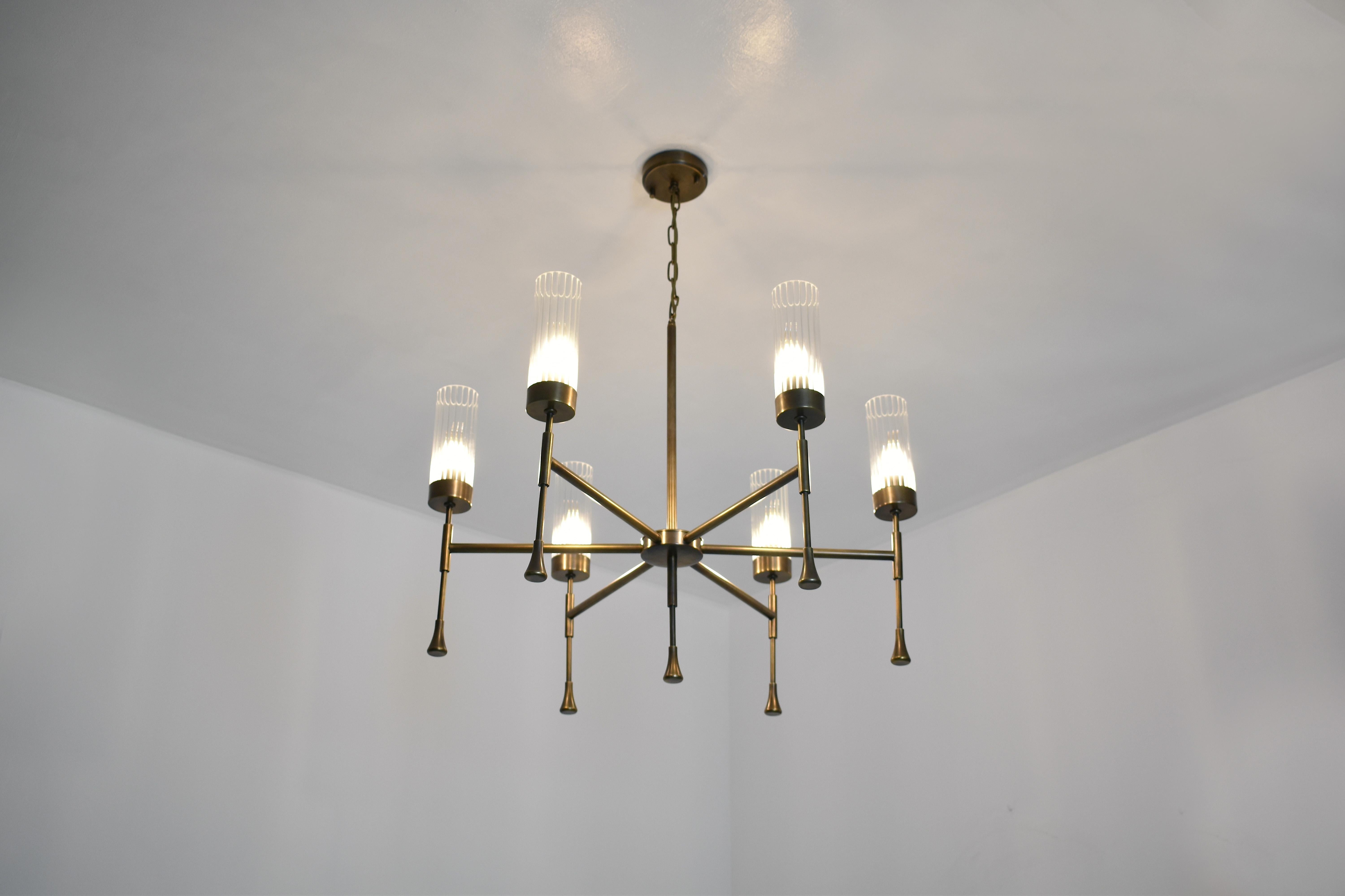 Brass Contemporary Dina 6 Light Chandelier by JAS For Sale
