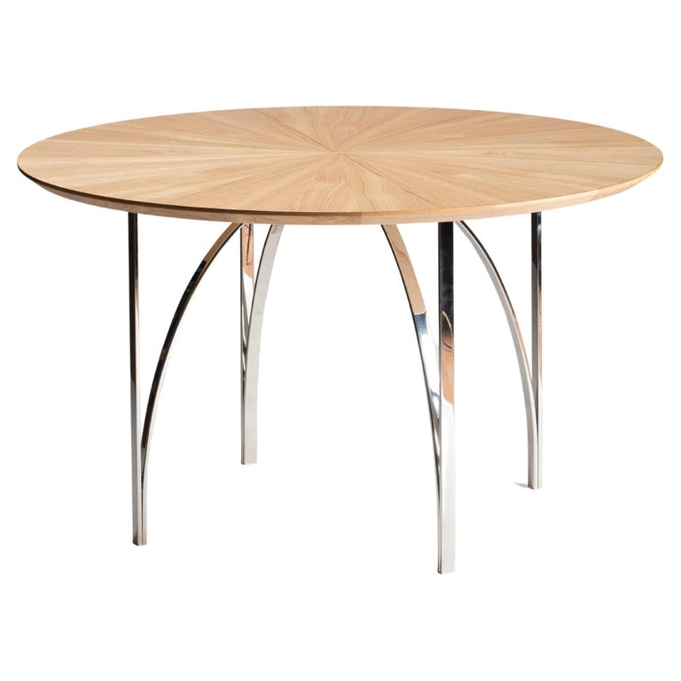 Contemporary Dining Center Table Serena Confalonieri Medulum Wood Steel Oak For Sale