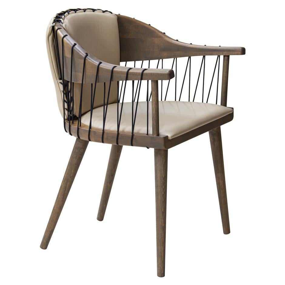 Modern Contemporary Dining Armchair Offered in Beige Leather For Sale