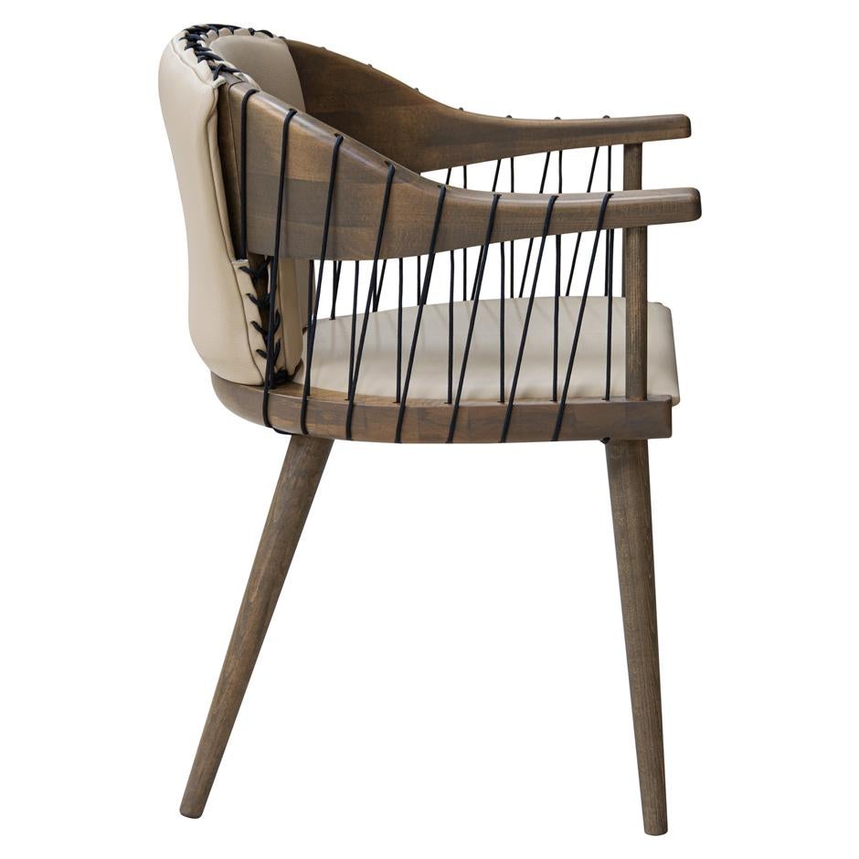 European Contemporary Dining Armchair Offered in Beige Leather For Sale