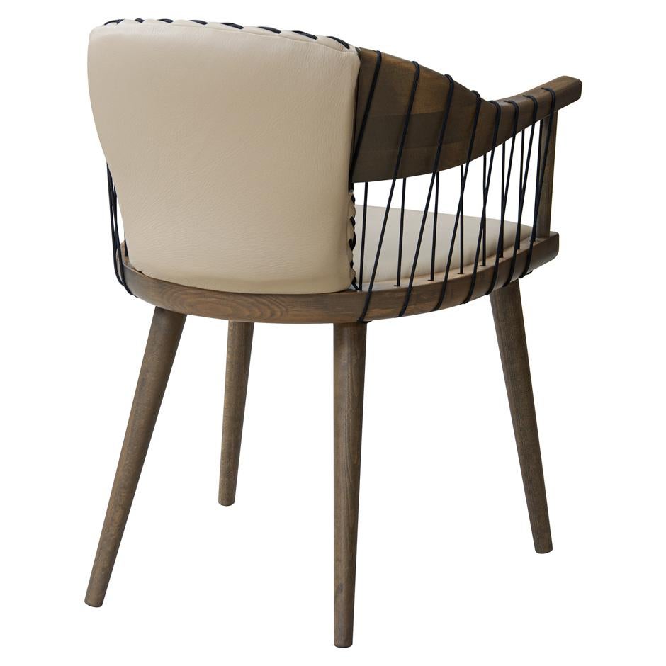 Contemporary Dining Armchair Offered in Beige Leather In New Condition For Sale In New York, NY