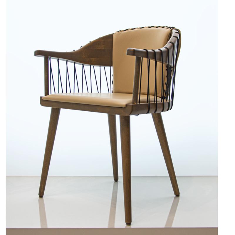 Rope Contemporary Dining Armchair Offered in Beige Leather For Sale