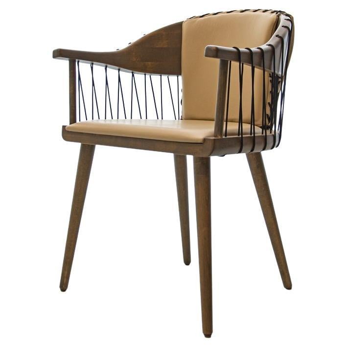 Contemporary Dining Armchair Offered in Beige Leather