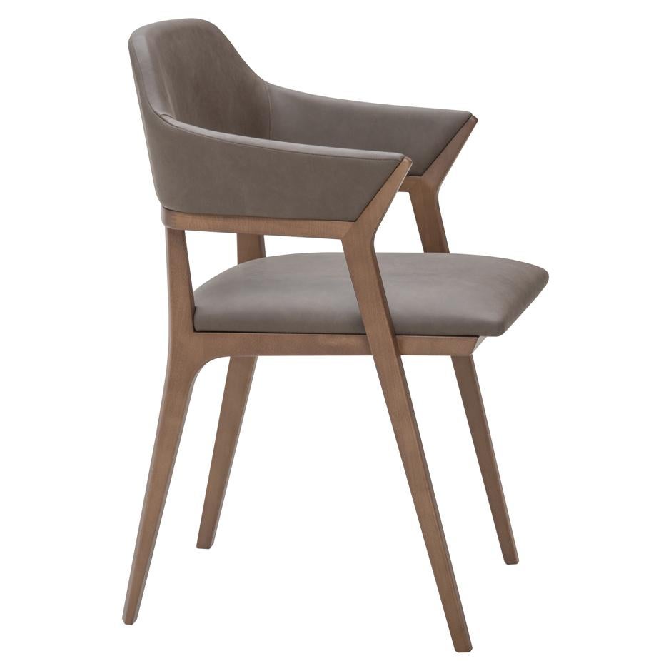 Modern Contemporary Dining Armchair Offered in Walnut & Leather For Sale