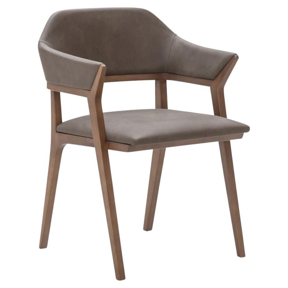 Contemporary Dining Armchair Offered in Walnut & Leather For Sale