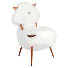 Contemporary Dining Chair 03, Wood and Faux Fur, Modern, by Charlotte Kingsnorth