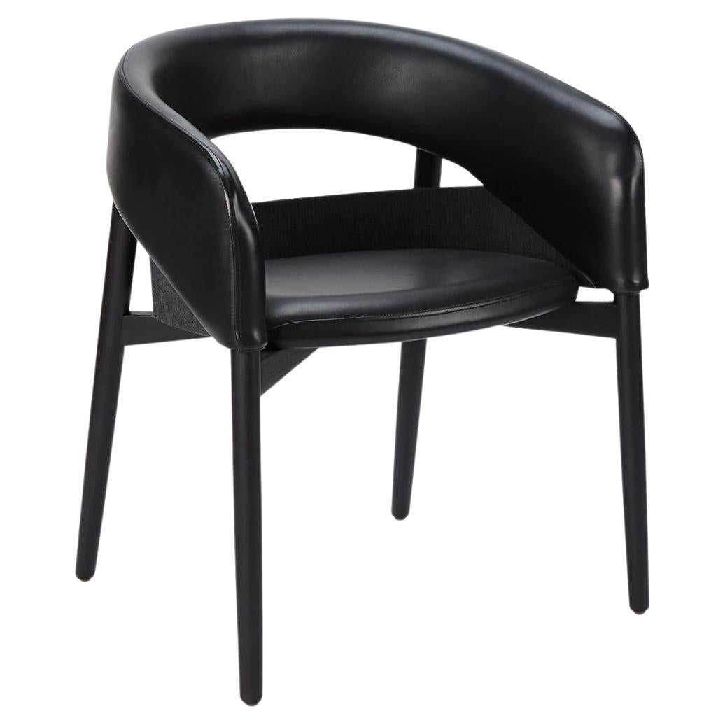 Contemporary Dining Chair, Black Lacquer/Leather