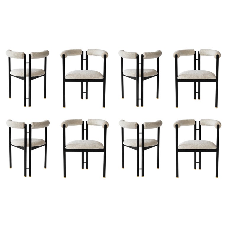 Contemporary Dining Chair, Black Metal and Brass Detailing For Sale at