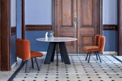Contemporary Dining  Chair, Black Oak / Brick Velvet