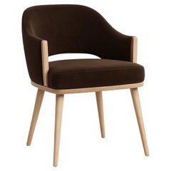Contemporary Dining Chair, Bleached Oak/Chocolate Velvet