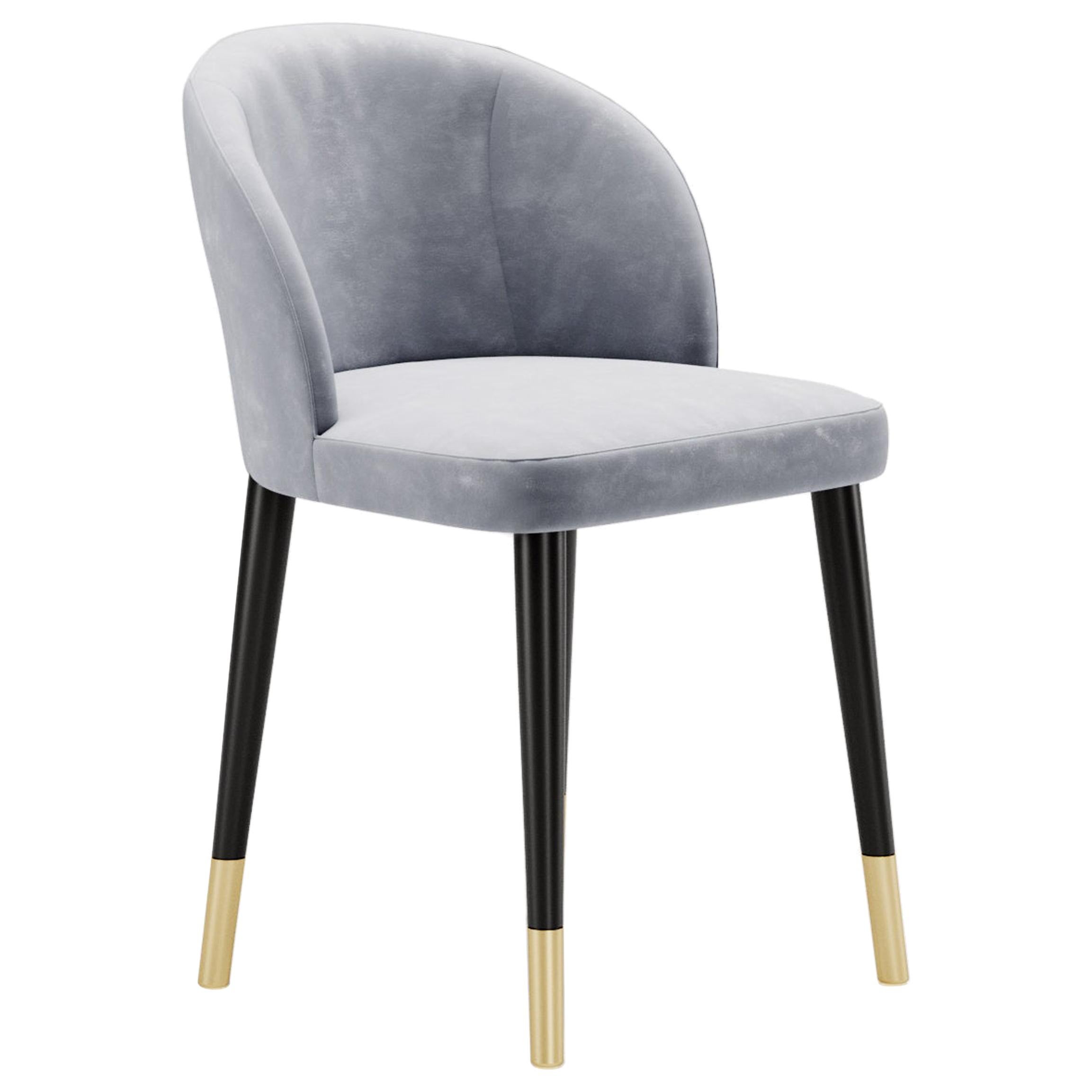 Contemporary Dining Chair In Velevet, Lacquered Legs and Metal Trim For Sale