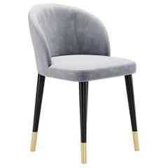 Contemporary Dining Chair In Velevet, Lacquered Legs and Metal Trim