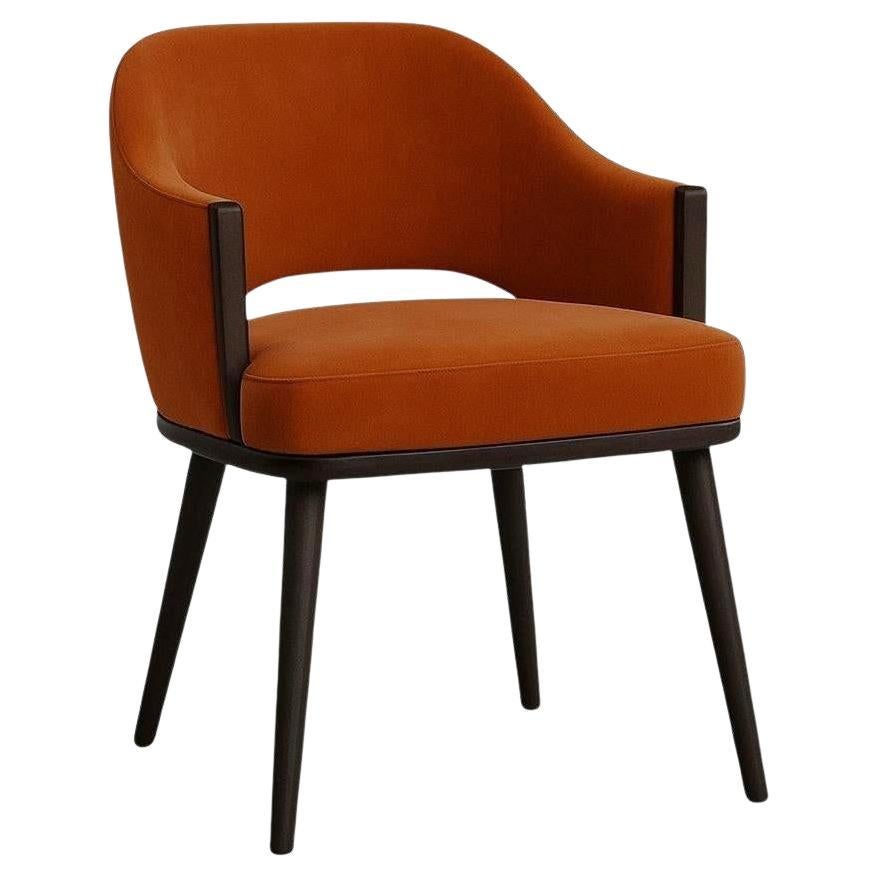 Contemporary Dining Chair, Dark Espresso Wood/Burnt Orange Velvet