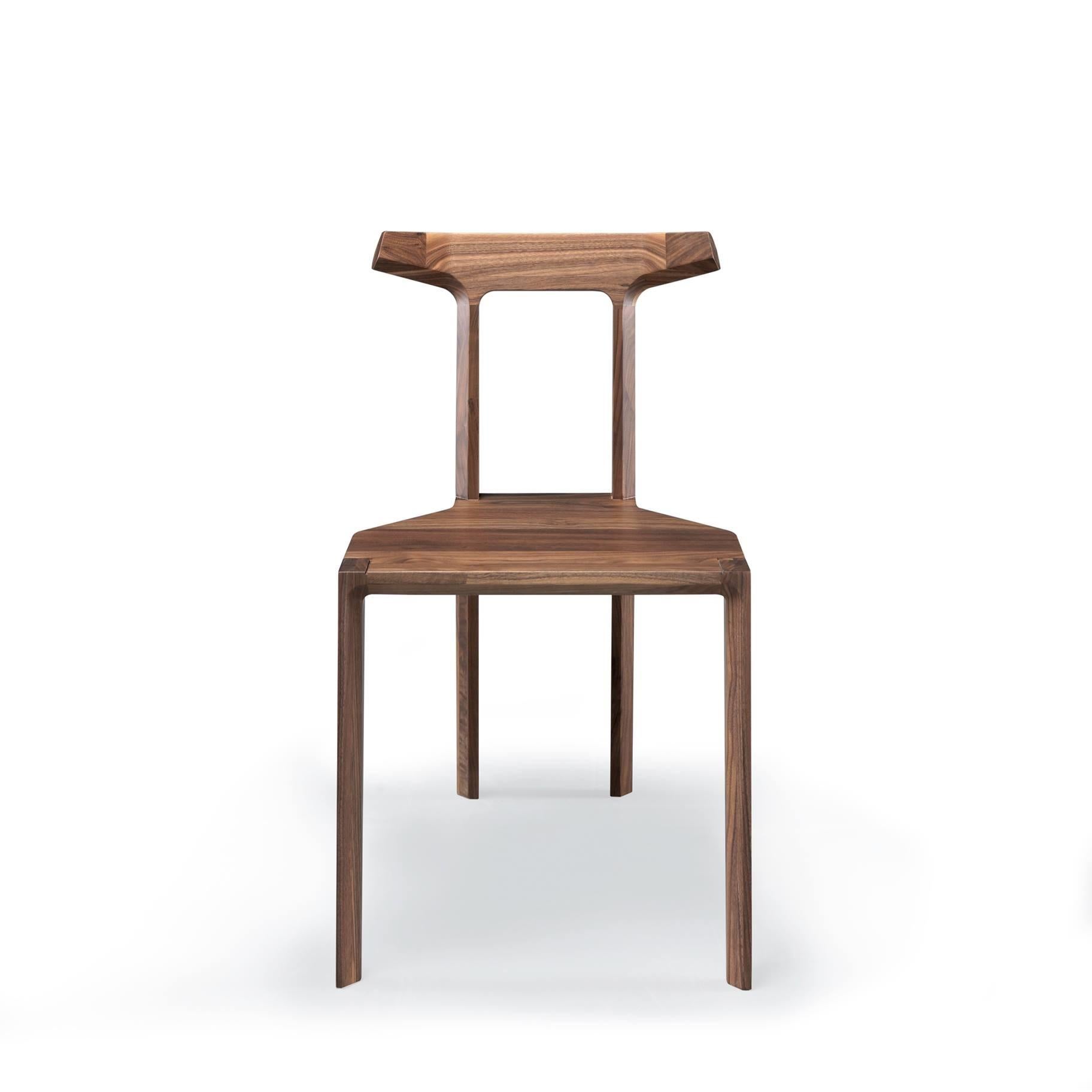Modern Contemporary Dining Chair Entirely Made of Walnut Wood For Sale