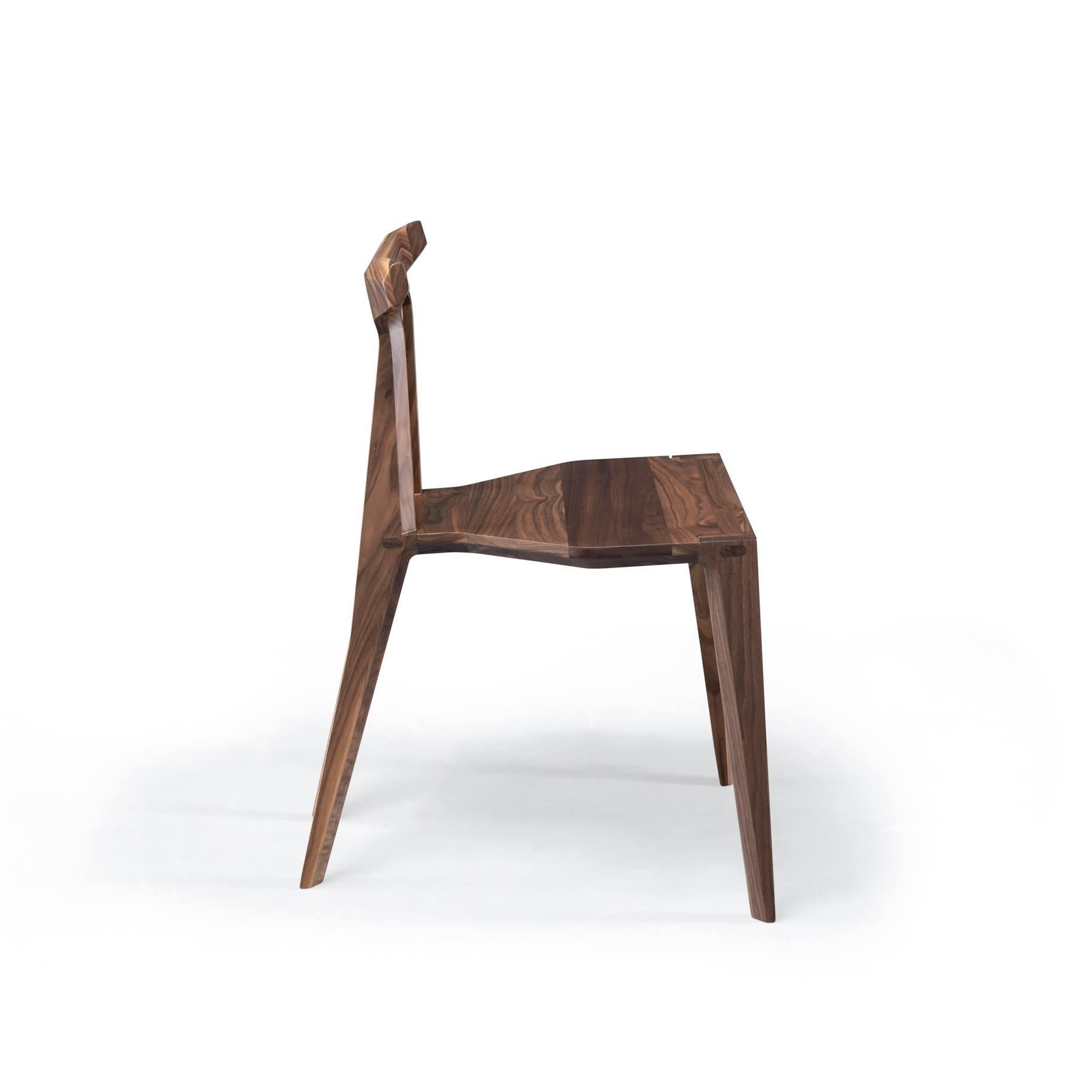Hand-Crafted Contemporary Dining Chair Entirely Made of Walnut Wood For Sale