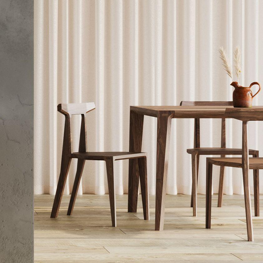 Contemporary Dining Chair Entirely Made of Walnut Wood In New Condition For Sale In NEW YORK, NY