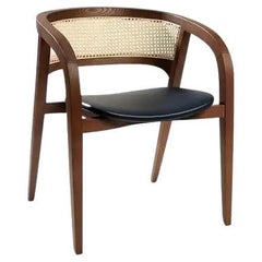 Contemporary Dining Chair Featuring Curved Rattan Backrest