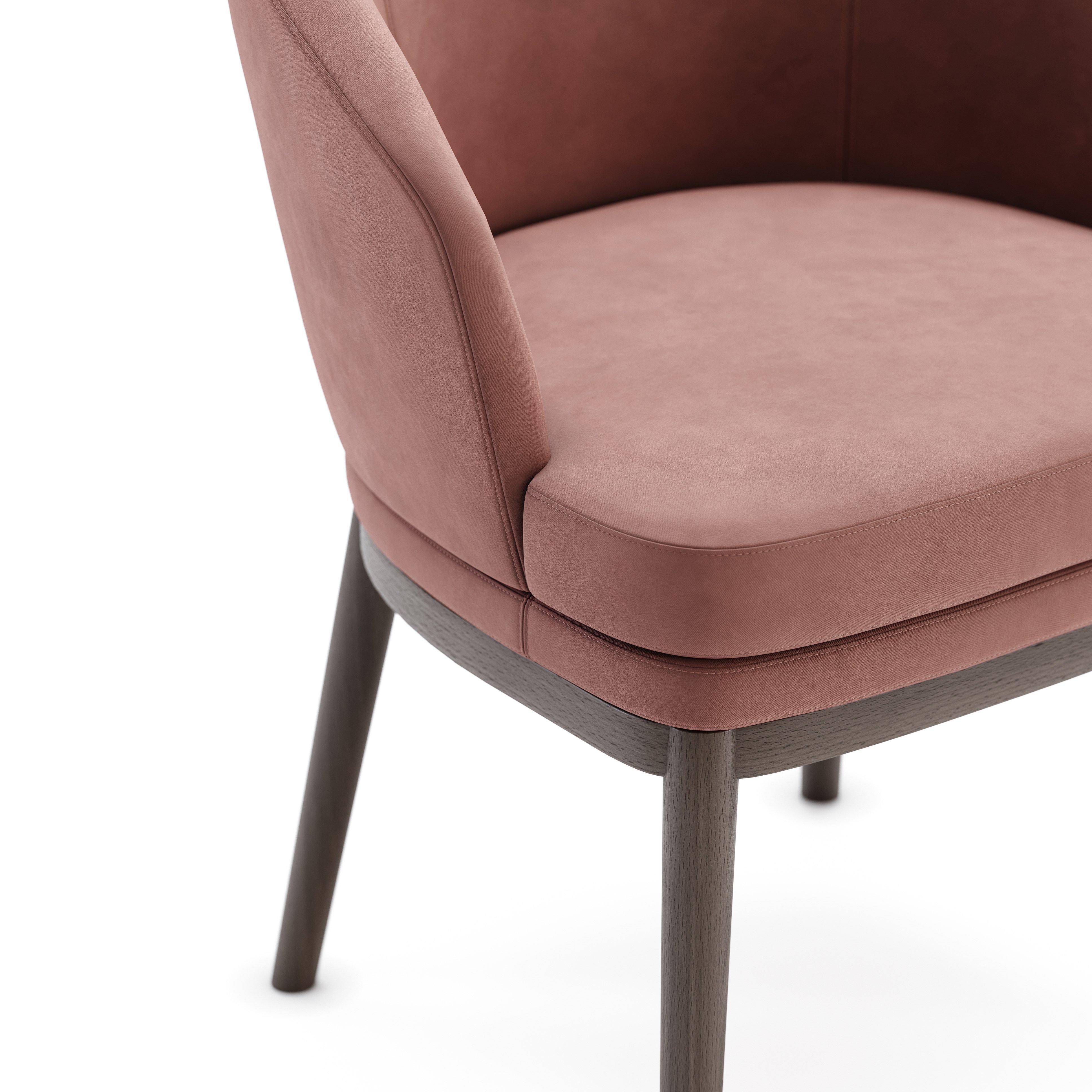 Moderne Chaise de salle à manger contemporaine avec pieds fuselés et assise en velours rose en vente
