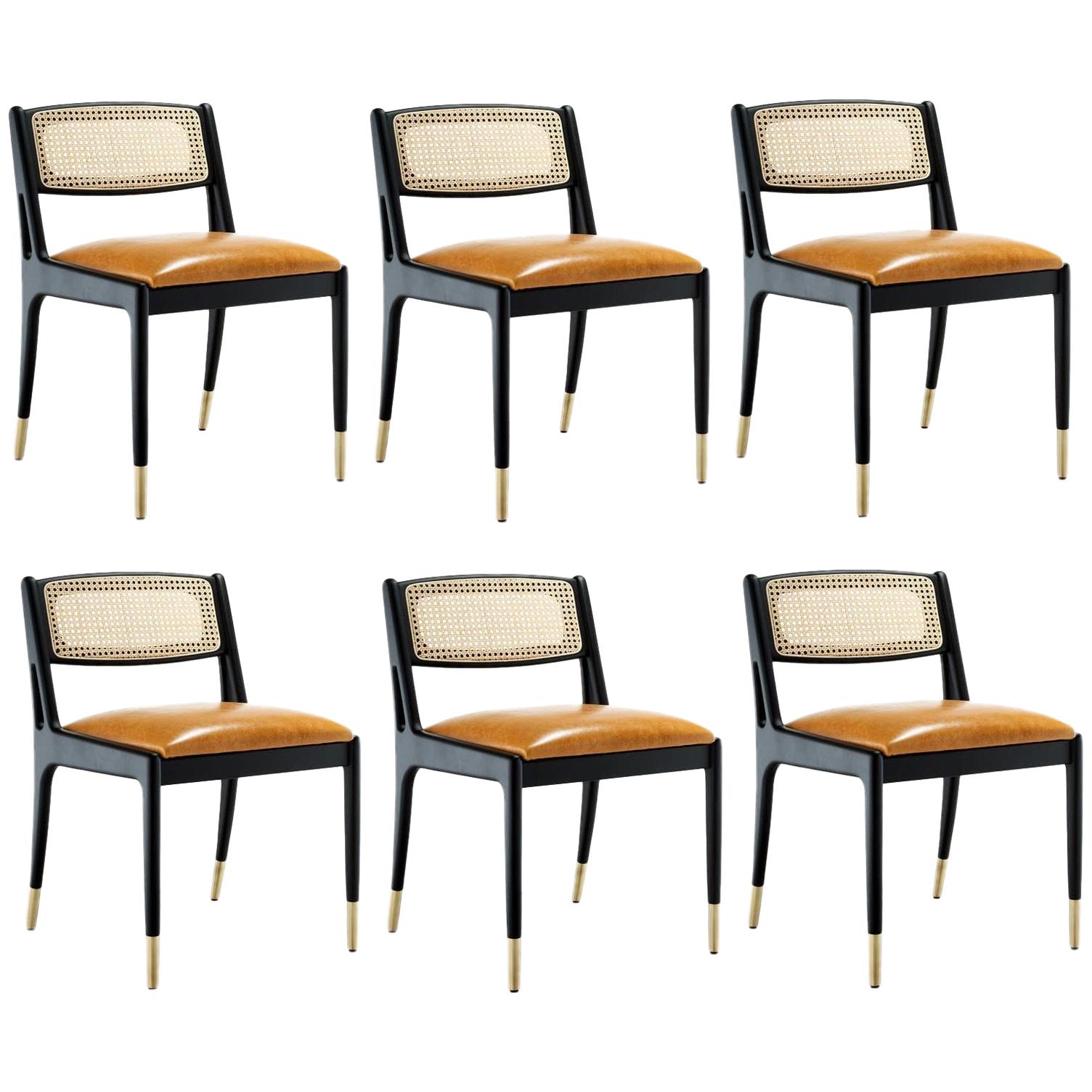 Contemporary Dining Chair Featuring Natural Rattan Backrest