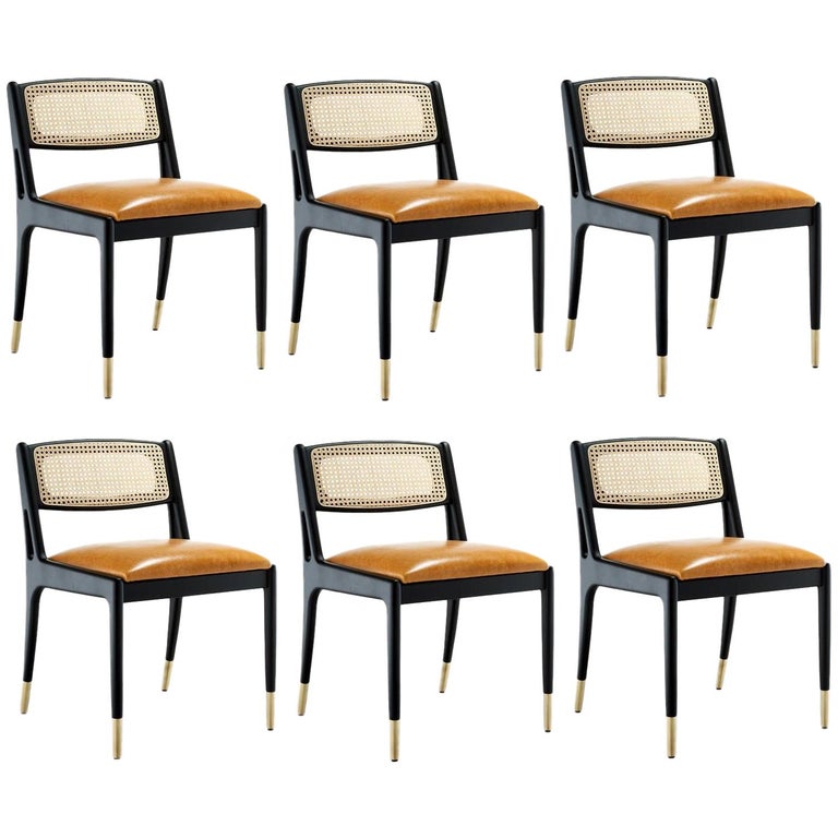 Contemporary Dining Chair Featuring Natural Rattan Backrest For Sale at