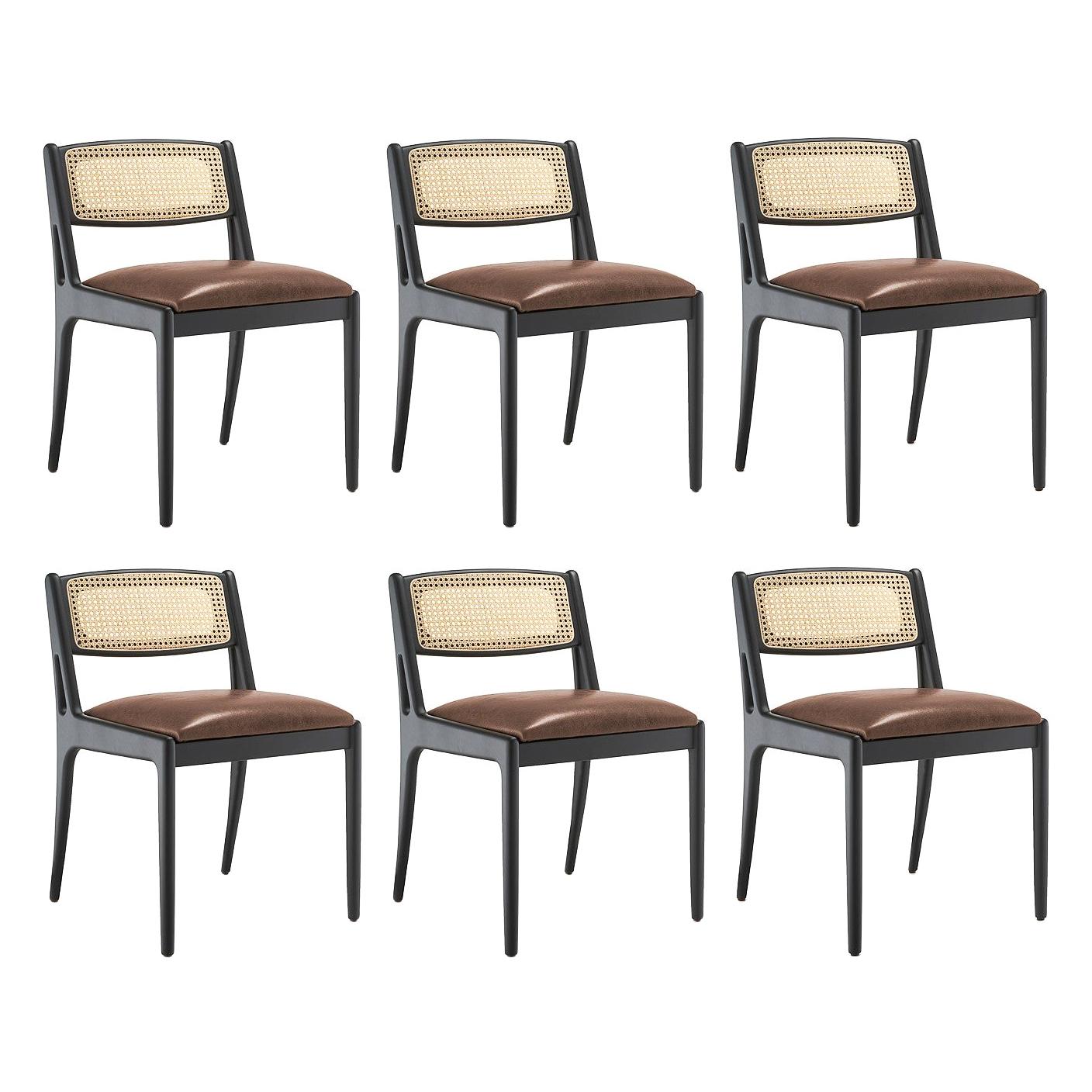Contemporary Dining Chair Featuring Natural Rattan Backrest For Sale