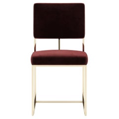 Contemporary Dining Chair Featuring Satin Brass Frame