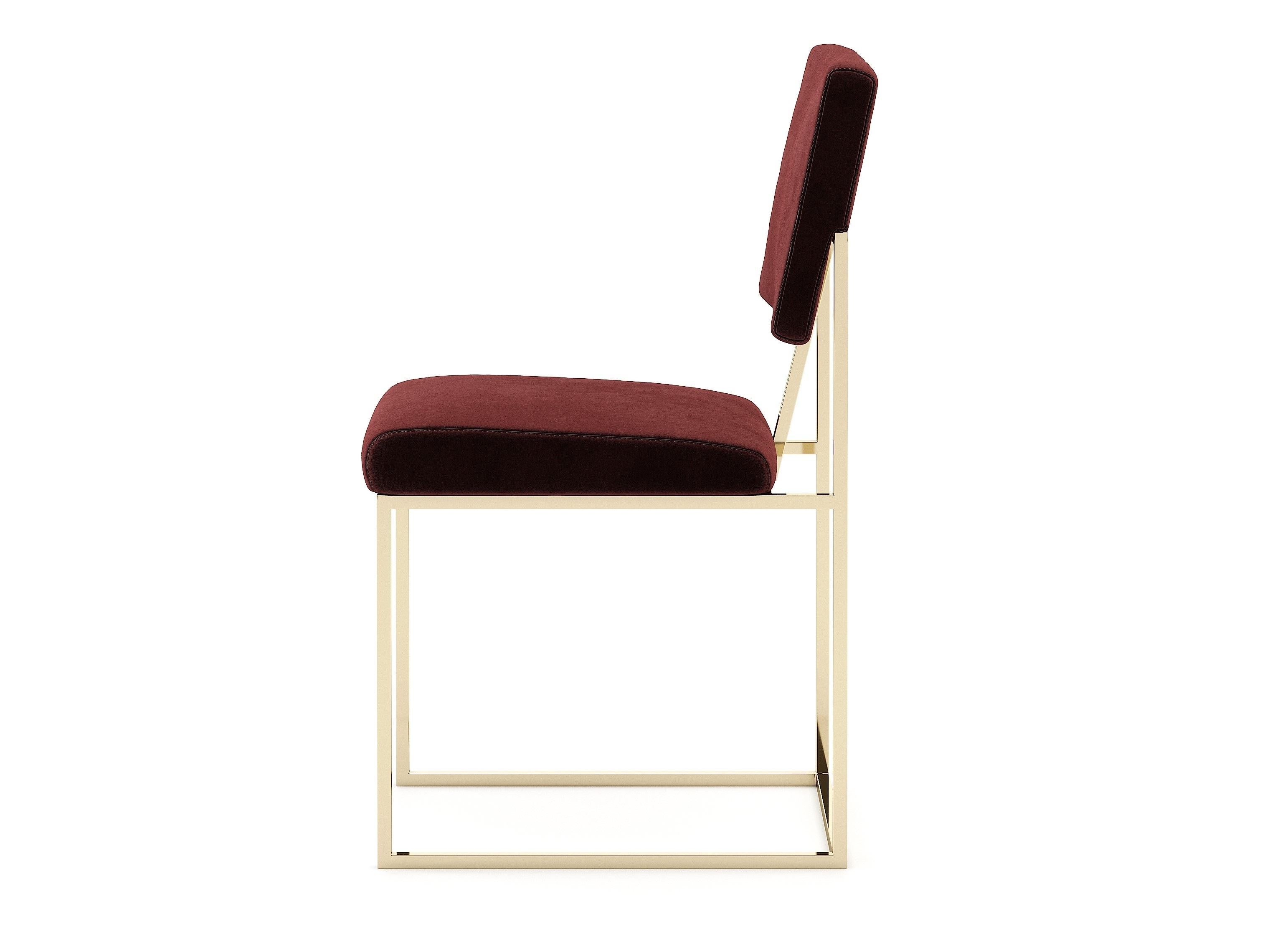 Modern Contemporary Dining Chair Featuring Satin Brass Frame For Sale