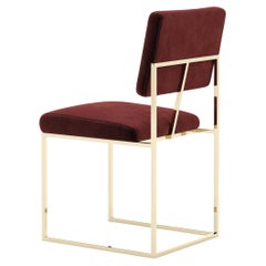Contemporary Dining Chair Featuring Satin Brass Frame