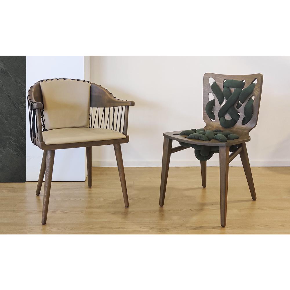 Modern Contemporary Dining Chair Featuring Woven Velvet Rope For Sale