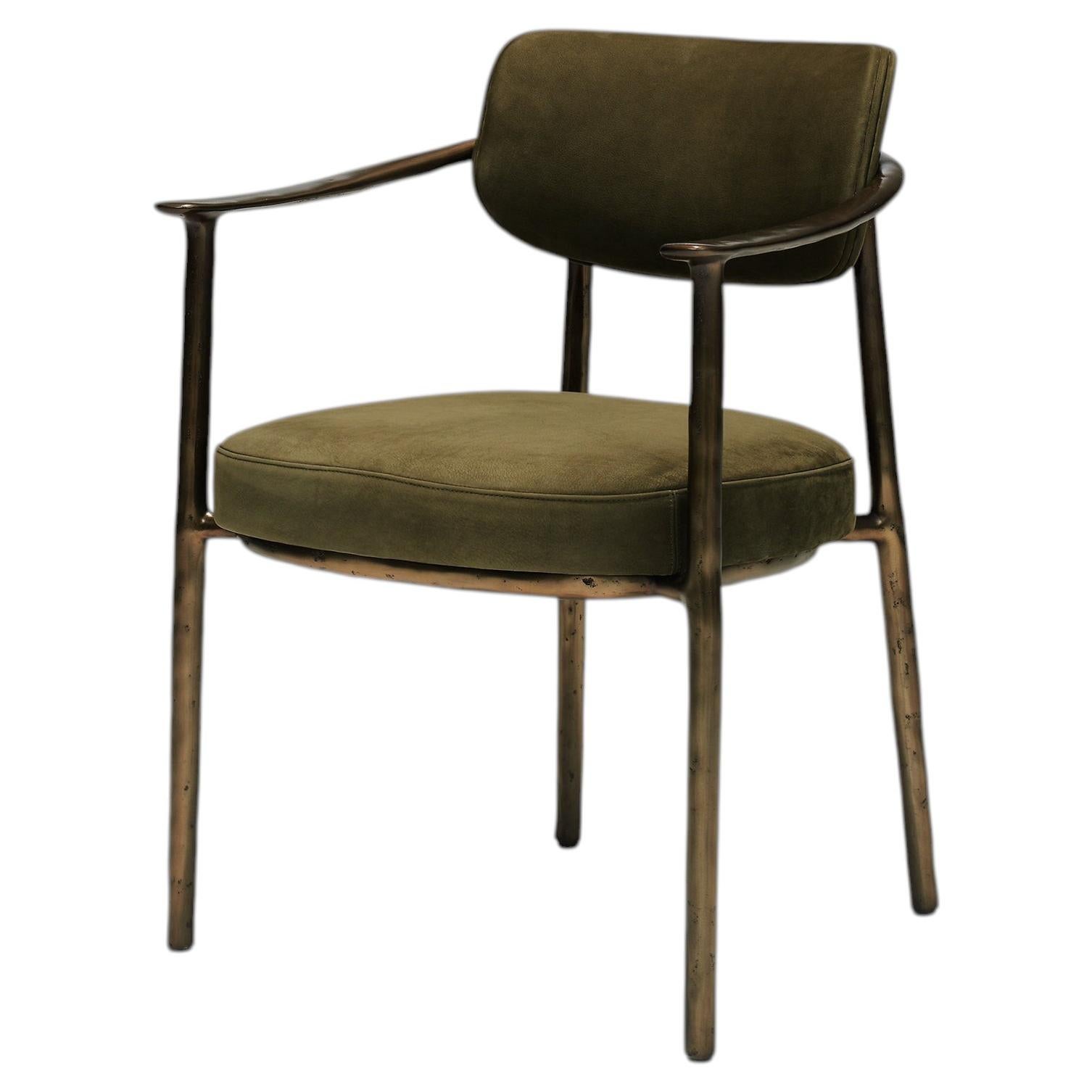 Contemporary Dining Chair 'Gentle' w/ armrests, by LINTELOO, Bronze