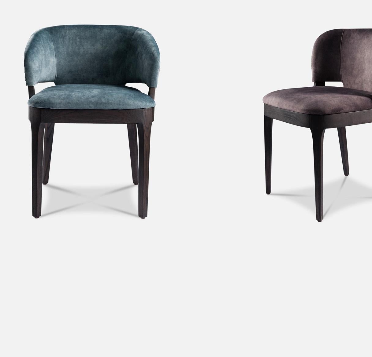Modern Custom Dining Chair in Velvet and Natural Oak For Sale