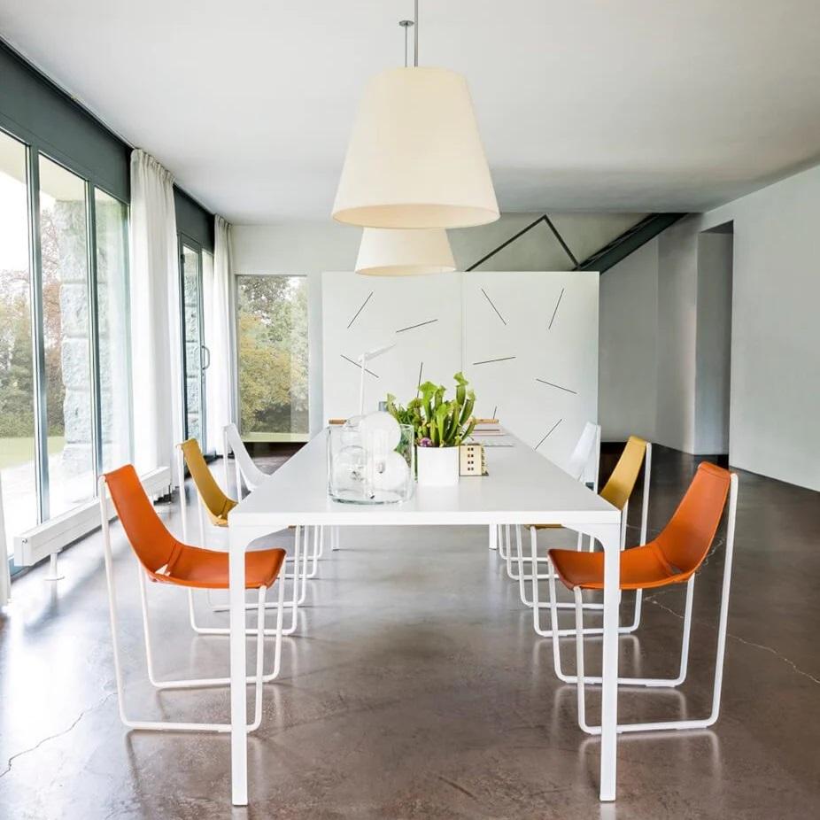 Metal Contemporary Dining Chair In Sled Base Offered In Leather For Sale