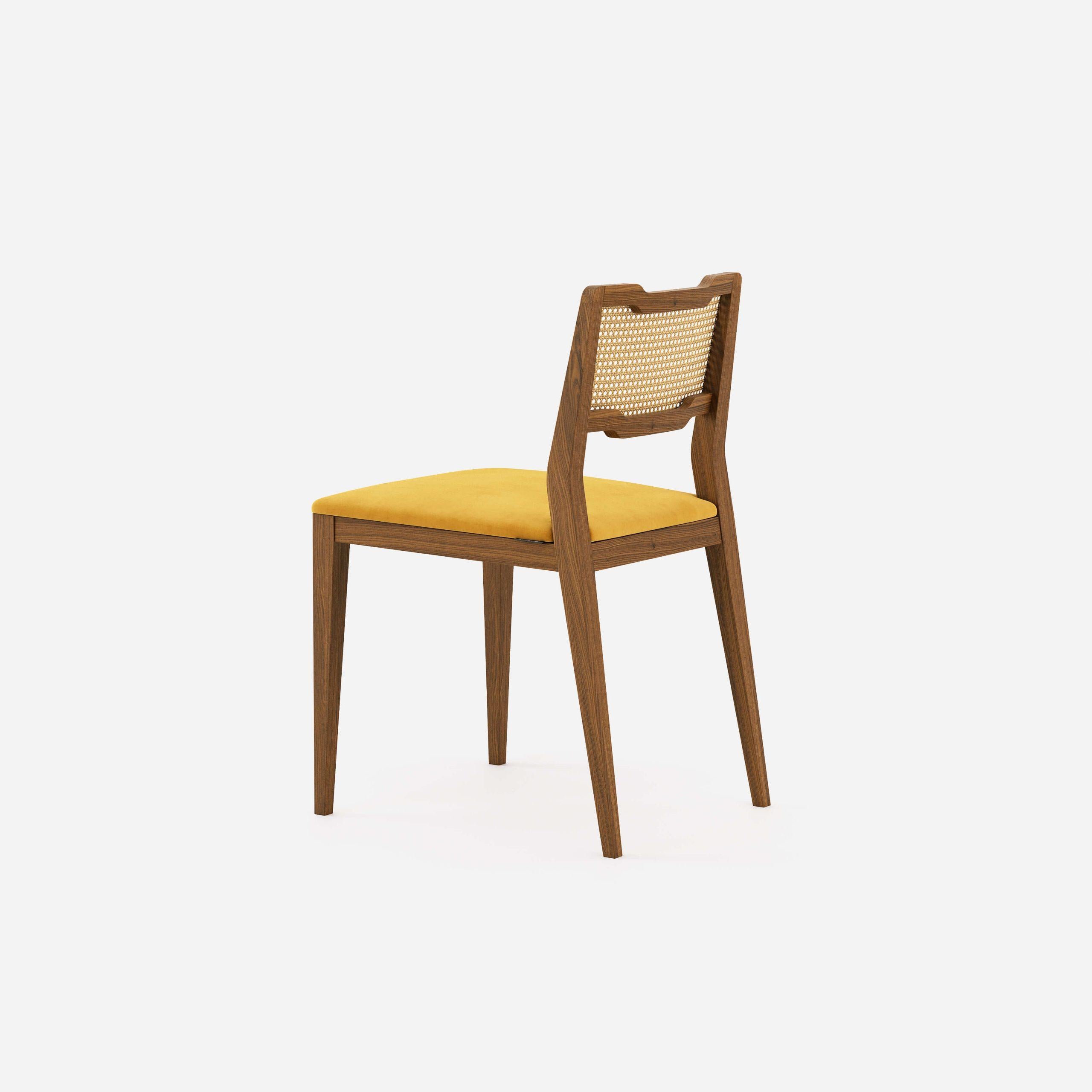 Modern Contemporary Dining Chair, Matte Walnut/Woven Cane For Sale
