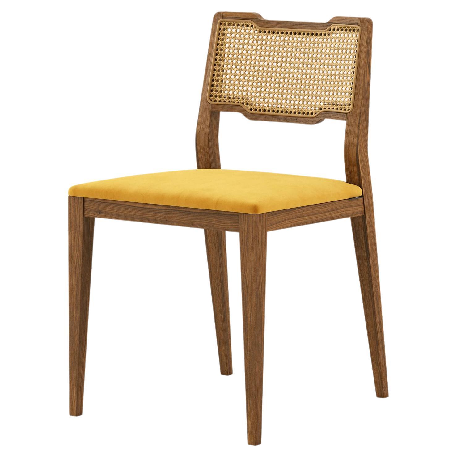 Contemporary Dining Chair, Matte Walnut/Woven Cane For Sale