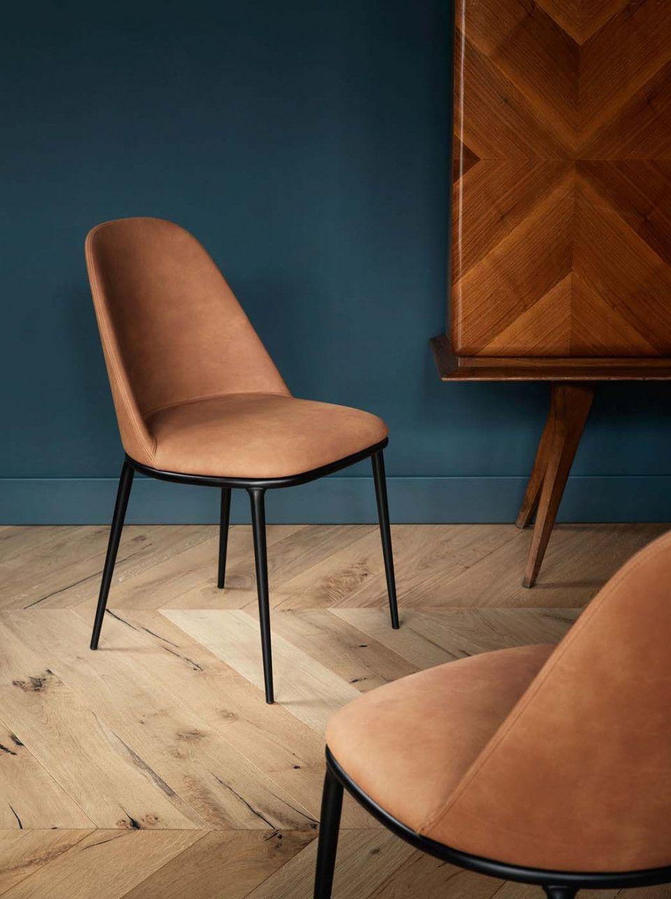 Contemporary Dining Chair mit Sitz und Rückenlehne aus Leder (Metall) im Angebot